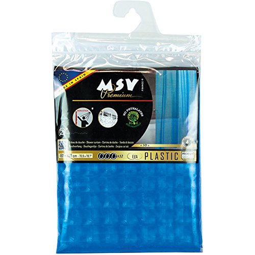 MSV "Premium Eva Shower Curtain, Blue, 180 x 200 cm, W 7.9" x L 11.8" (1 Panels) - Image 4