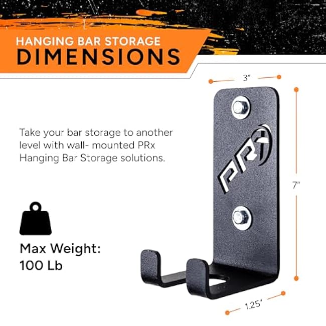 PRx Performance Wall-Mounted Barbell Rack - Space-Efficient Barbell Storage for Home & Commercial Gyms, Durable & American-Made, Space Saving Workout Accessory, Storage Solution- Single Holder -Black