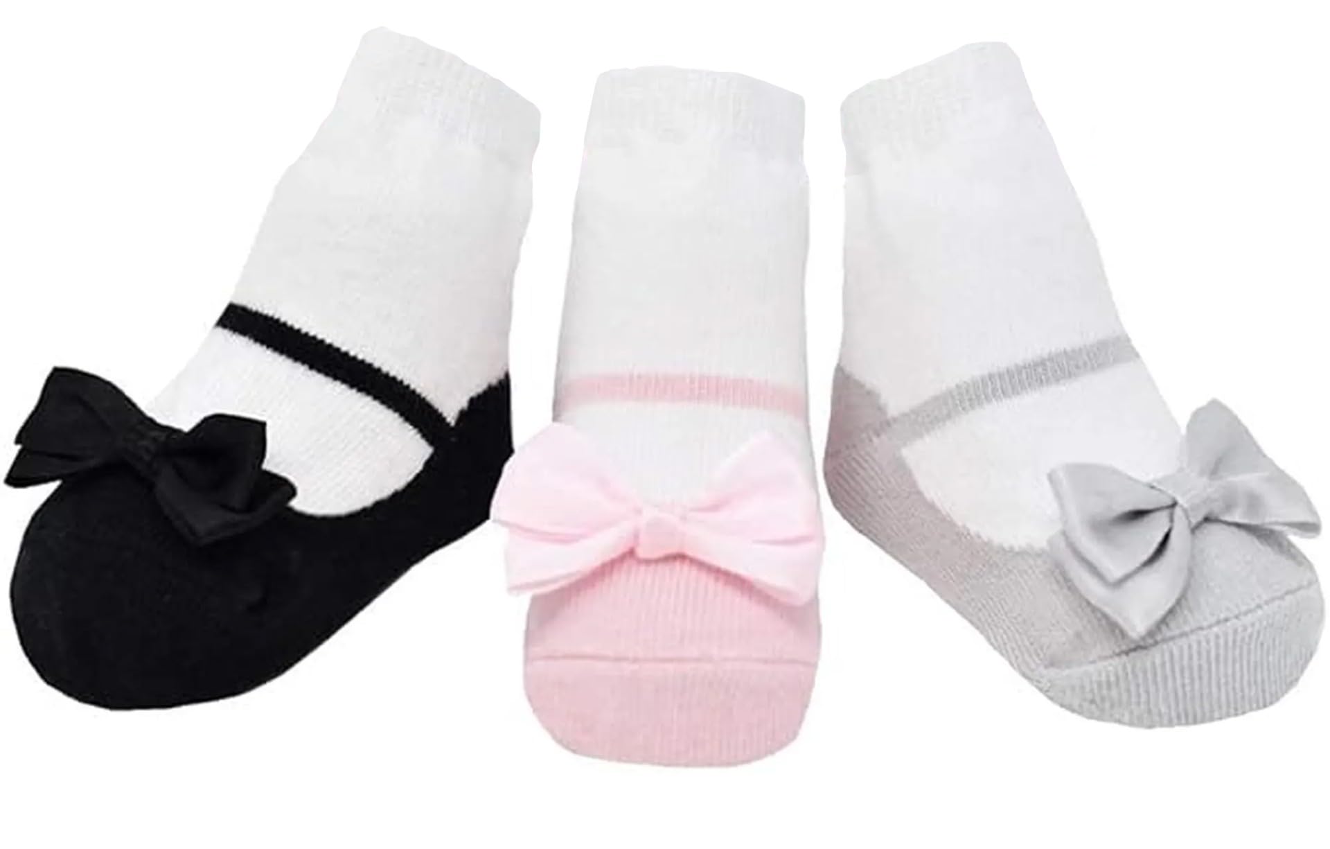 Baby Girl Socks with Mary Jane or Sneaker Shoe Look - Non-slip Gripper Soles - 3 or 6 Pairs - Soft Cotton