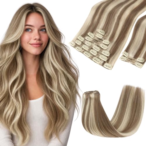 Image of GOO GOO Clip in Hair Extensions Real Human Hair Blonde Remy Extensions
