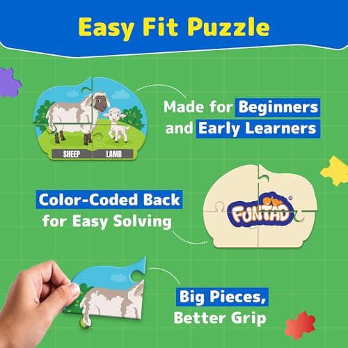 Image of PuzzleUp Learn Animal Babies | 10-in-1 Entry Level Puzzle | 45 Big Size Jigsaw Pieces | Montessori Educational Toy to Improve Memory & Unlock New Words |Gift for Boys & Girls Age 3, 4 & 5 yrs