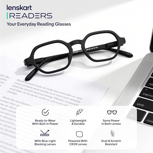 Image of Lenskart Reading Glasses | Men & Women | Transparent Rectangular Half Rim | + 1.25 Power | Blue Light Blocking Glasses