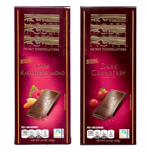 Premium Dark Chocolate Assortment Raspberry Almond & Cranberry Privat German moser roth Chocolate 4.4oz/125g – (Pack of 2)