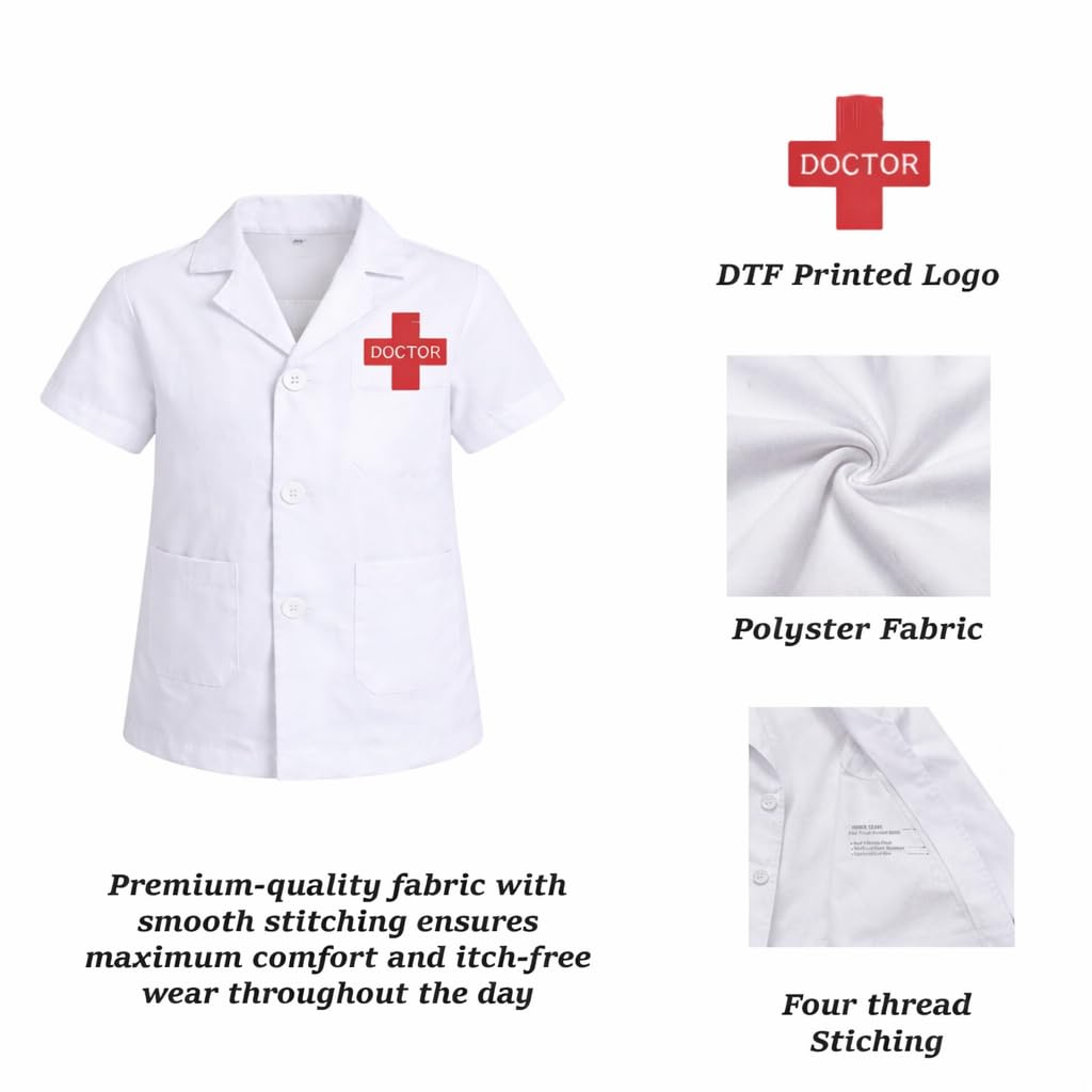 Rudra Fancy Dress Kids Doctor Coat and Nurse Dress Set for Boys & Girls | Fancy Dress Costume | School Competition Role Play Outfit (B-Half Doctor Coat + Accessories, 3-4 Years) 3