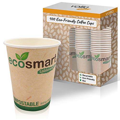 Lot de 100 gobelets jetables en papier pour café, thé, boissons chaudes, compostables et biodégradables 228 ml