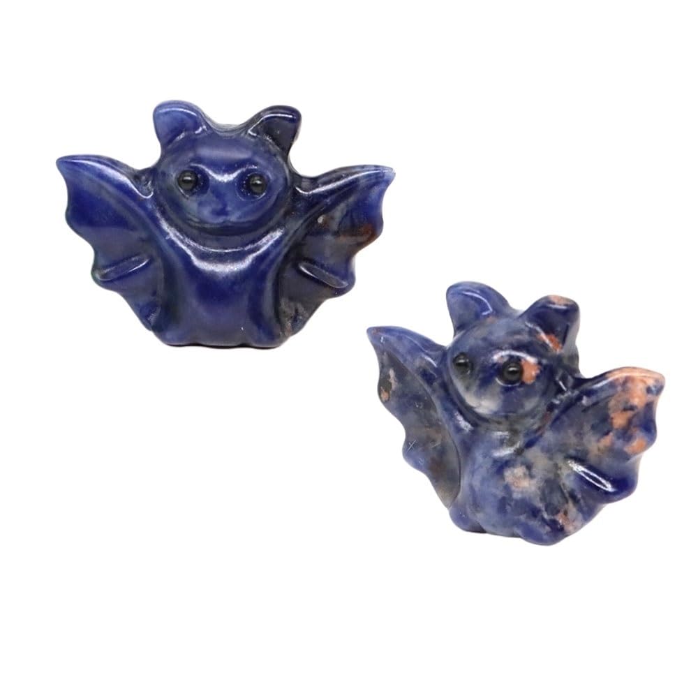 HUFFA 2pcs 1.6'' Hand Carved Rose Quartz Bat Statue - Natural Crystal Animal Figurine for Home Decoration and Meditation(Blue Sodalite)