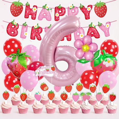 Décorations de fête pour 3e anniversaire en forme de fraise pour un goûter d'été