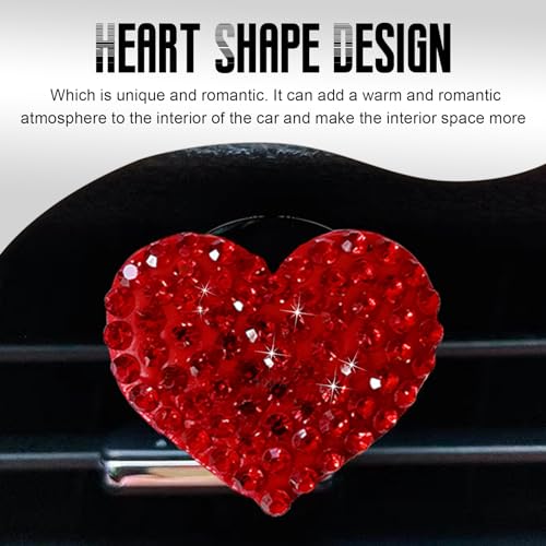 Image of NTNEV 4PCS Car Bling Air Vent Clips, Car Air Conditioner Air Outlet Clip, Heart Shaped Crystal Rhinestone Accessories, Universal Car Decoration Accessories, Air Conditioning Outlet Clip (Red)