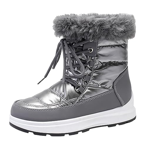 Bottes de neige imperméables et antidérapantes pour femme avec fourrure chaude grise 40