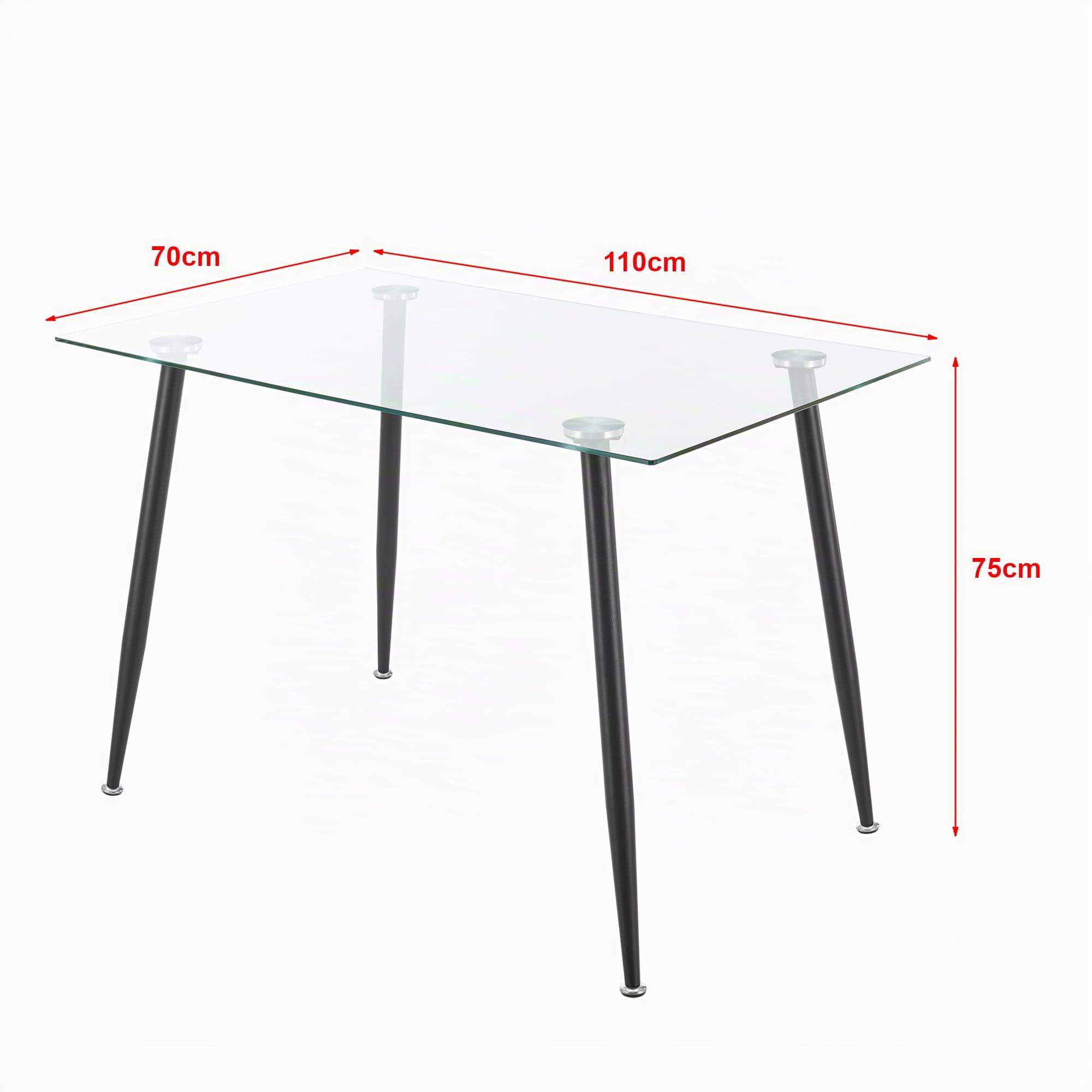 [en.casa] Tavolo da Pranzo Rettangolare con Piano in Vetro Temperato Postazione di Lavoro Tavolo Trasparente da Sala Pranzo con Gambe in Acciaio - Nero