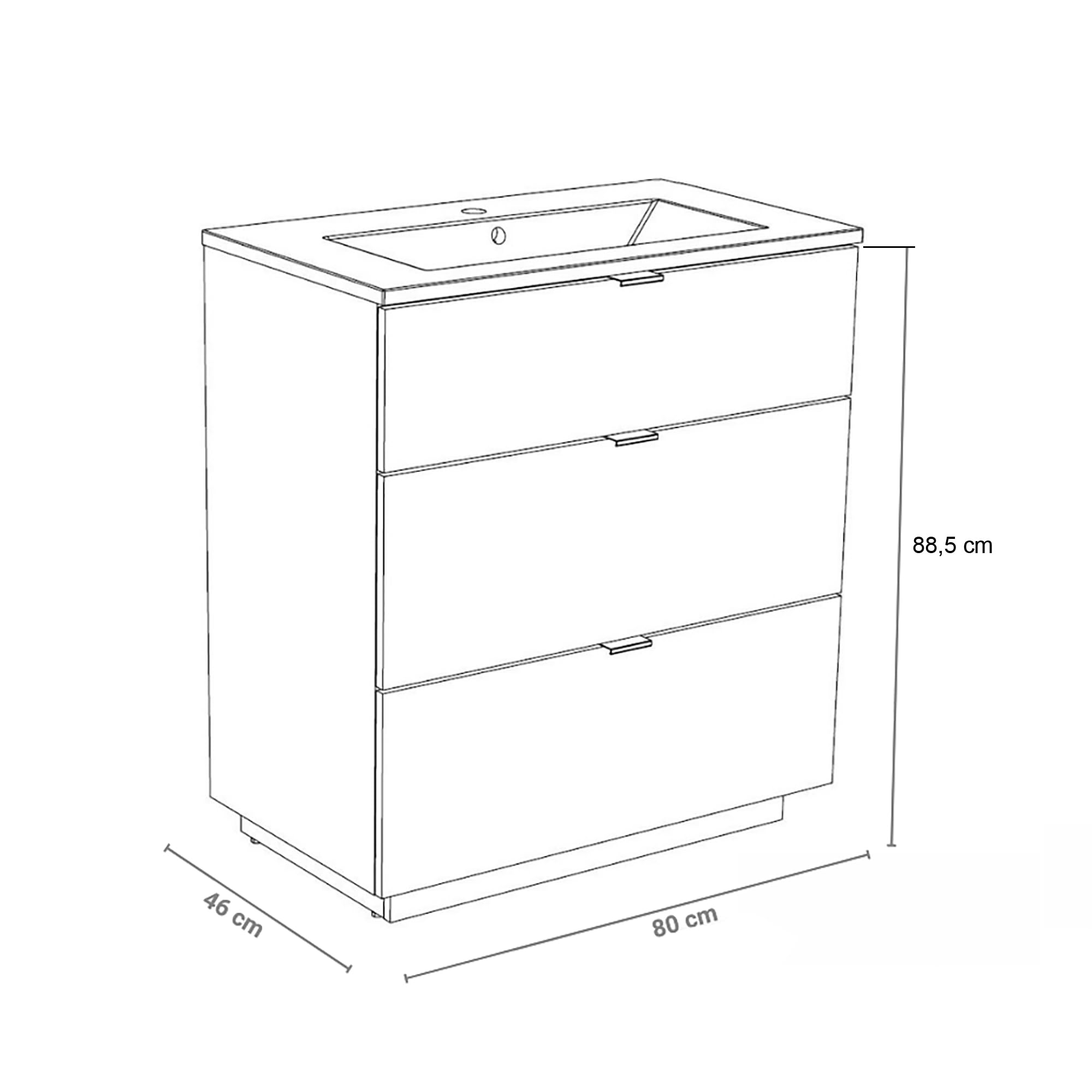 Meuble sous-vasque MARBELLA 80 cm + 3 tiroirs / Blanc