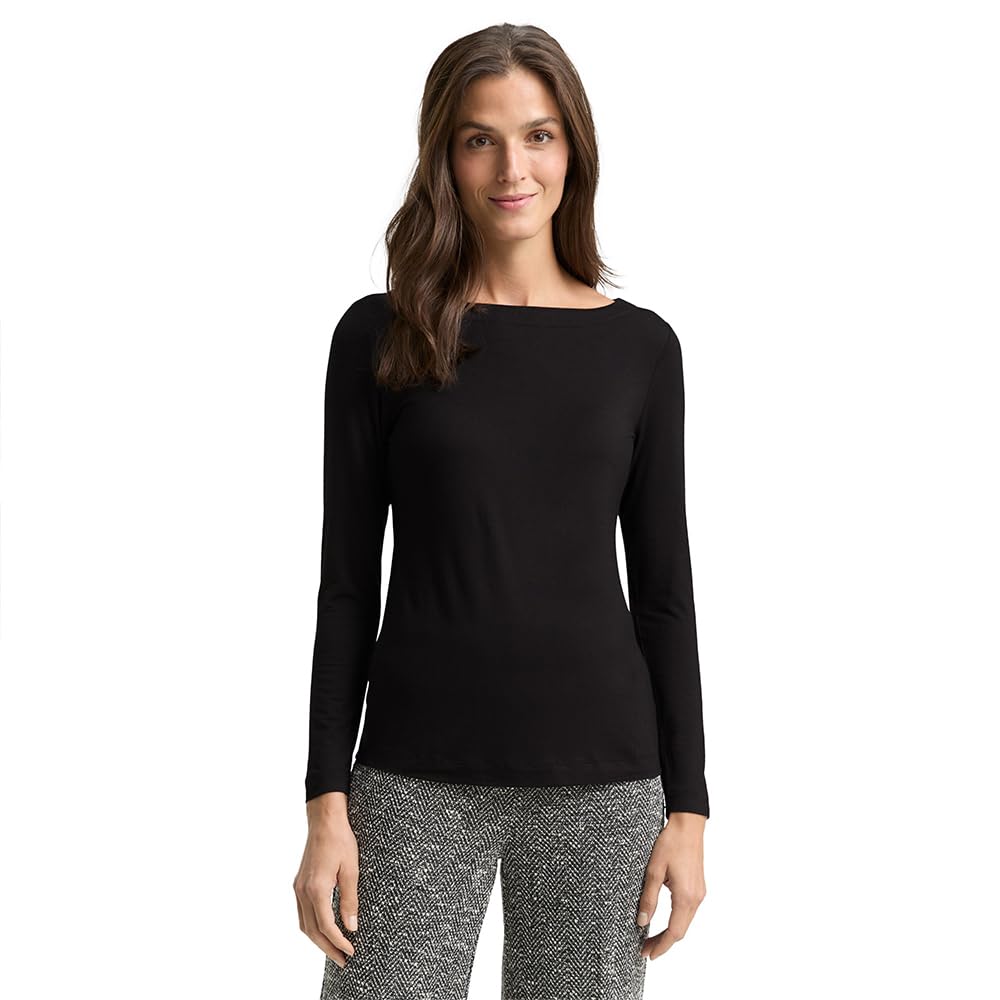 TOM TAILOR Damen 1048942 Slim Fit Langarmshirt mit U-Boot-Ausschnitt