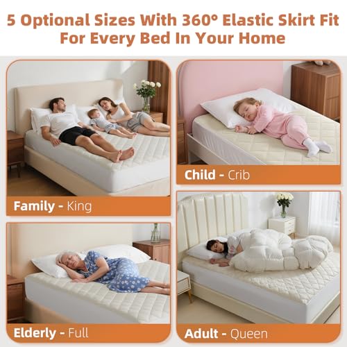 Image of Organic Queen Mattress Protector -Top&Side 100% Waterproof Protector | Organic Mattress Protectors for bed | 5-Sided Waterproof Protection | Noiseless & Breathable | Queen Size 80x60x17 in