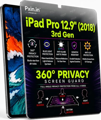Image of Pxin 360 Pro Privacy Screen guard compatible with ipad pro 2018 12.9 | Anti Glare | Anti UV | Anti Blue | Anti Reflection | Privacy Filter | Unbreakable Build