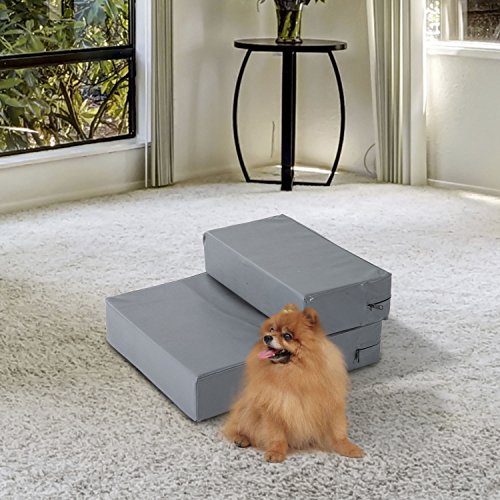 PawHut Tiertreppe Tierunterlage Klappbar Hundetreppe Treppe Unterlage für Katze und Hunde Grau L42 x B39 x H20 cm