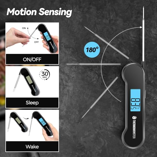 0.5 Sec Instant Read Meat Thermometer Digital with ±0.5℉ Precision, Food Thermometer for Cooking Kitchen Gadgets, Oven Grill Candy BBQ Essentials Accessories, Gifts for Him Dad Men Birthday, Black #4