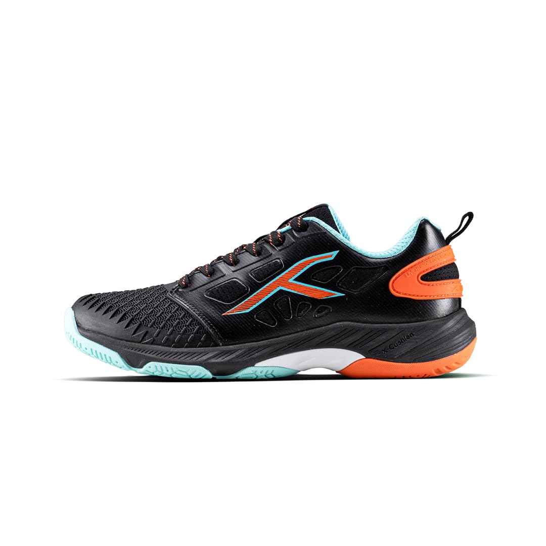 Hundred Hyper Court Badminton Shoes | Indoor Court Footwear | Non-Marking Active Grip Sole | X-Cushion Midsole | Lightweight Performance | Heel Support (Black/Orange/Blue)-image-43