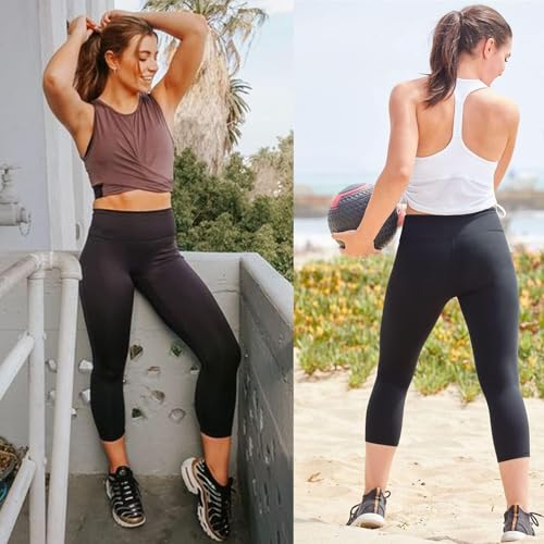 Image of GAYHAY High Waisted Capri Leggings for Women - Soft Slim Yoga Pants for Running Cycling Workout