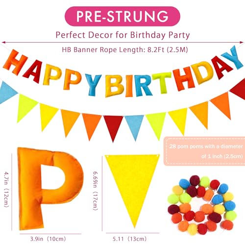 Image of CANREVEL Pre-Strung 3D Happy Birthday Banner, 3 PCS Blue Felt Garland, Pom Pom Garland, Triangle Fabric Bunting, Reusable Blue Birthday Decorations for Boys Men, Blue Orange