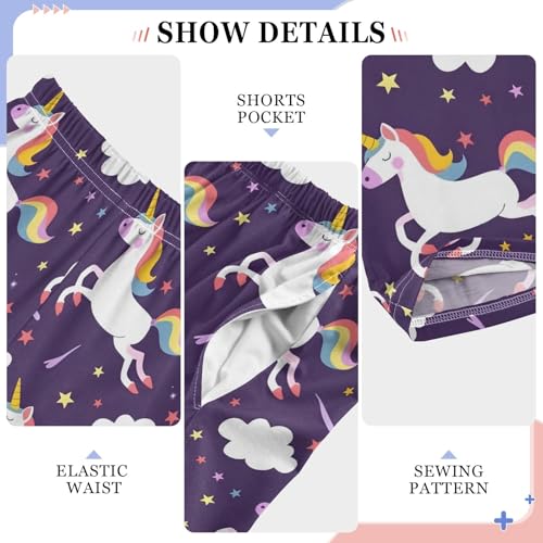 Cute Unicorns Purple Prints Pajama Pants Lounge Sleep Pants Elastic Waist Long Pajama Bottoms with Pockets for 6-14 Years4