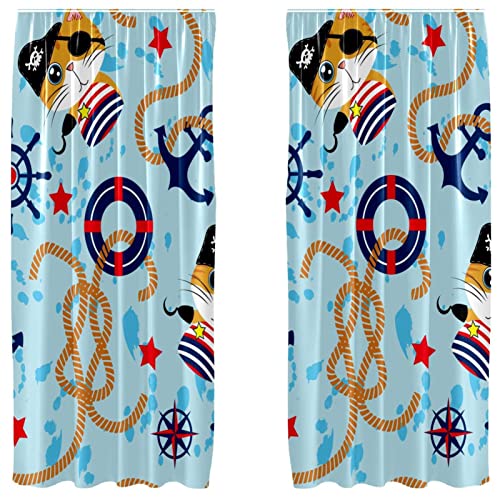 Rideau chat pirate pour chambre enfant et salon à motif marin - 2