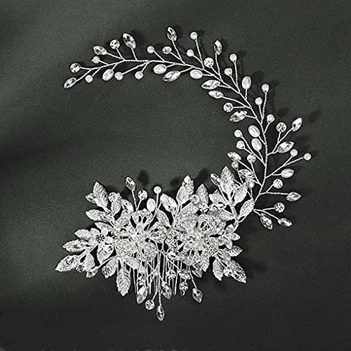 Pente lateral de cabelo de noiva feito à mão, clipe de casamento com folhas de strass, pérola, presi
