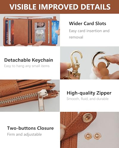 Image of Keychain Wallet Wristlet for Women,RFID Small Wallet | Wallet Wristlet with Zipper Coin Pocket,Vegan Leather Card Wallets for Women, 2 ID Window,Gift