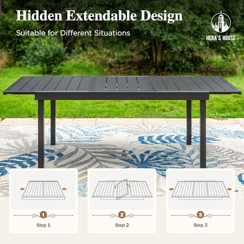 Image of HERA'S HOUSE Outdoor Expandable Table for 6-8, Large Metal Dining Table