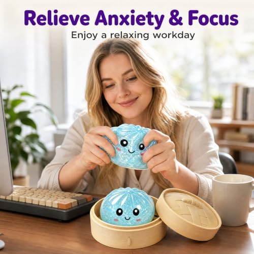 ROISDIYI Glitter Dumpling Squishies with Steamer, Bao Bun Squishy Fidget Toy, Soft Squeeze Stress Relief Sensory Toy, Cute Sparkly Anxiety Relief Squishy Toys - 2