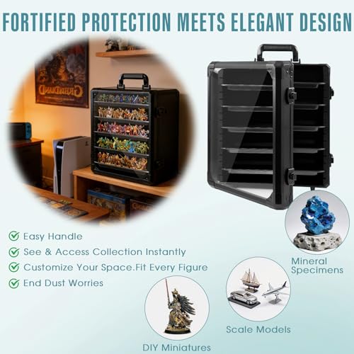 Image of Miniature Carrying Case, Aluminum Alloy Frame & Clear Window for Display & Secure Transport Miniature Storage Case with Lock for Warhammer Miniatures, Figures and Collectibles (Medium)