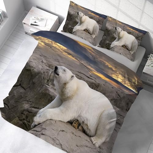 Parure de lit ours blanc avec housse de couette 160x200 en microfibre zippée - 5