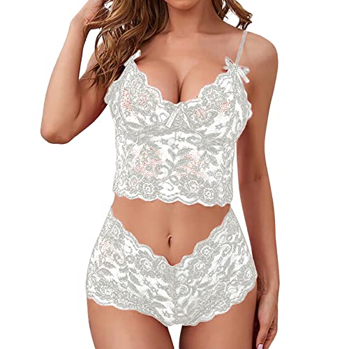 CheChury Conjunto Lencería Sexy Mujer Sujetador Push Up y Bragas Babydoll Encaje Floral 2 Piezas Ropa Interior Ropa de Dormir Interior Sexy Conjunto de Lencería Mujer Atractivo Body de Encaje
