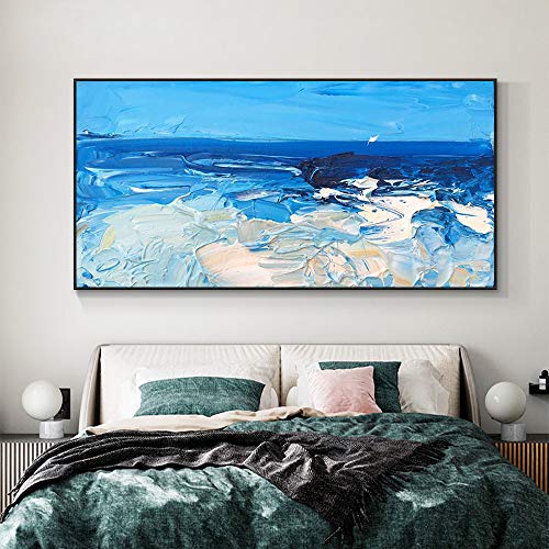 Peinture abstraite texturée bleue 60x120cm sur toile peinte à la main pour mur moderne