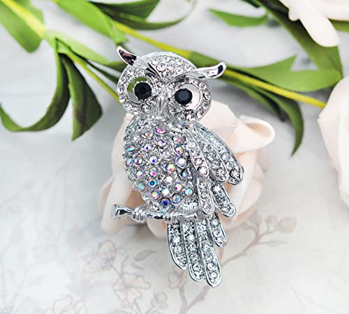 Image of Gyn&Joy Womens Crystal Rhinestones Perched Owl Bird Brooch Pin