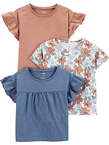 Simple Joys By Carters Girls Short-sleeve Shirts Pack Of 3 Baby And Toddler Set Mocha/Blue/Floral 18 Months US