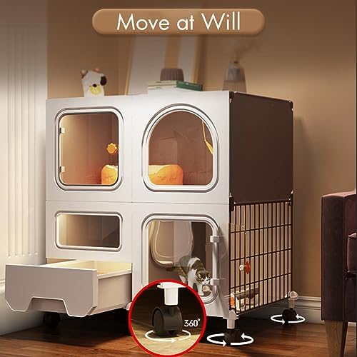 Cat Cages Indoor Litter Dog Playpens Caves Houses Box Kitten Cage Cats Outdoor Enclosures,Indoor Cat Cage with Litter Box - Stress-Free Playpen for Kittens & Cats, Easy No-Tools Assembly, Sp