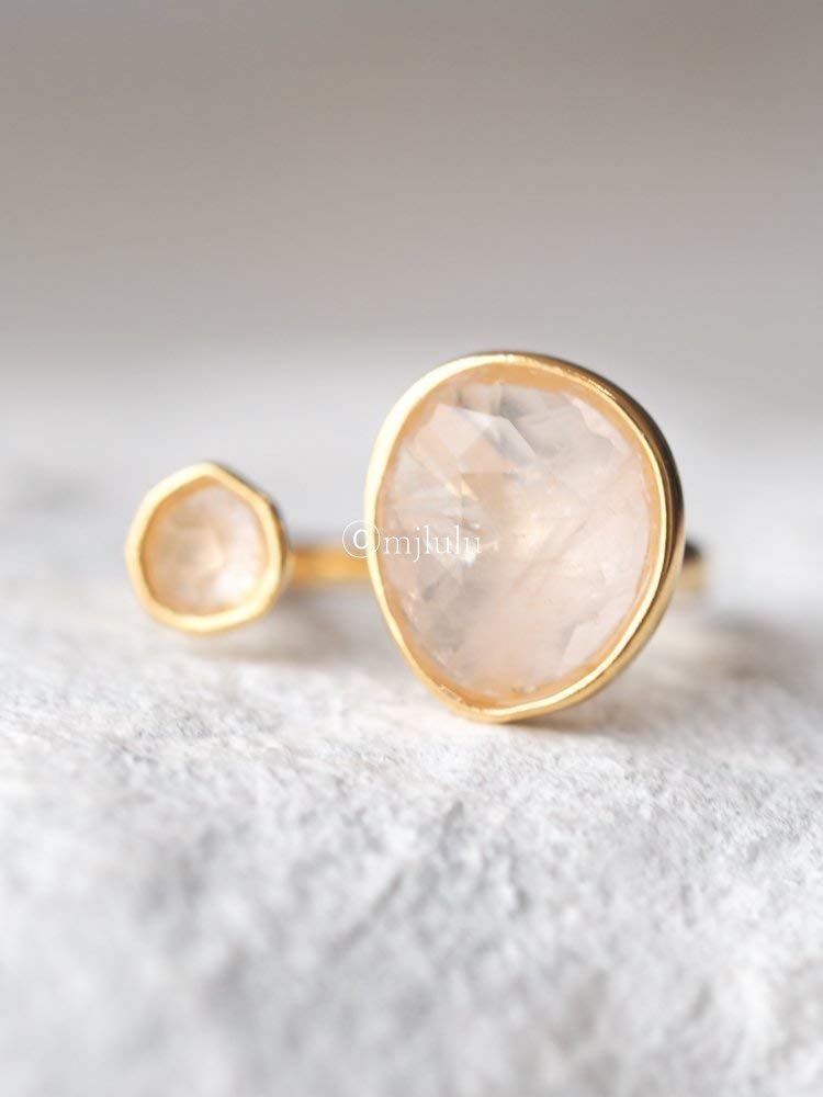 Elegant 14K Gold-Plated Statement Ring with Light Pink Simulated Rose Quartz - Hypoallergenic & Lightweight, Dainty & Simple for Daily Wear - Minimalist Jewelry 6