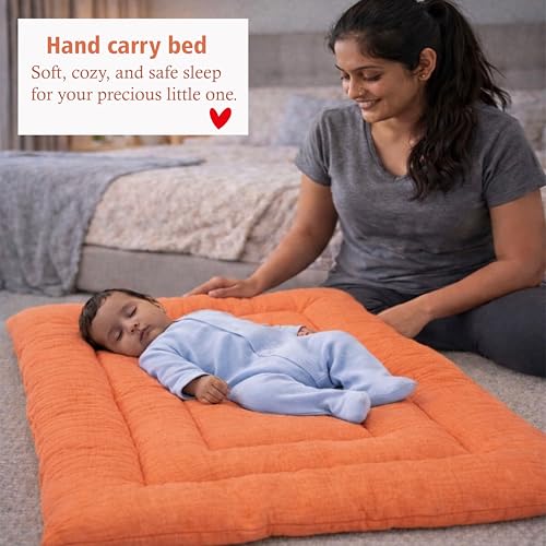 Image of Fareto Combo of Baby Bed with Net | Carry Bag | 4 Pcs Bedding Set (0-6 Months, Baby Size, Cotton) (Gajri M)