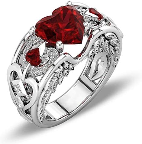 925 Sterling Silver Heart Shaped Ruby Ring Fashion Exquisite Hollow Out Design Hexagonal Red Heart Cut Gemstone Women's Elegant Banquet Jewelry-Making-Patterns - Image 2