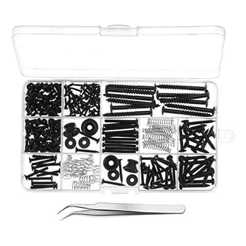 Cheerock Guitar Screws Kit for Electric Guitar Bridge, Pickup, Pickguard, Tuner, Switch, Neck Plate, 254 Pieces Guitar DIY Kit with A Elbow tweezers (9 Types) Cover