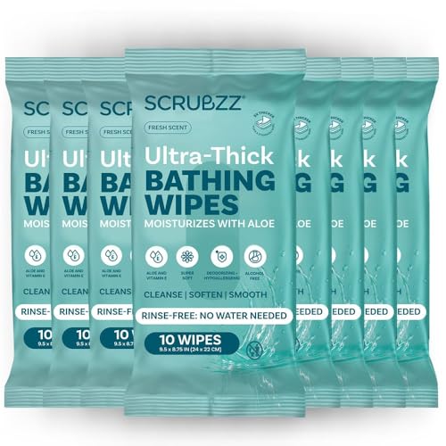 Extra Large Bath Wipes for Adults No Rinse - 80 Ultra Thick Disposable Body Cleansing Cloths for Men, Women & Elderly - Great for Gym, Camping, Post Surgery