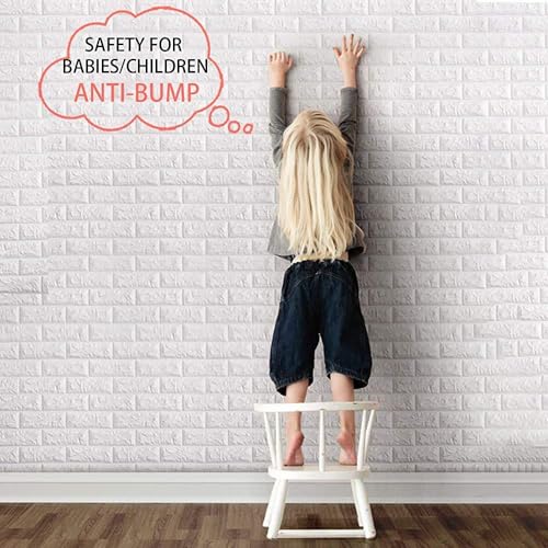 Image of 3D Brick Wallpaper for Wall | Self Adhesive PE Foam DIY Panel | Peel & Stick Decor for Home, Living, Bedroom & Office (70 x 77 cm, Appx 5.8 Sq Ft) (1, White)