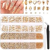2680Pcs Champagne Gold Glass Nail Rhinestones 120Pcs Multi Shapes Flatback Nail Gems +2560Pcs 1.5-4mm Round Crystal, Manicure Nail Charms Diamond Gemstones for Acrylic Nails Decoration