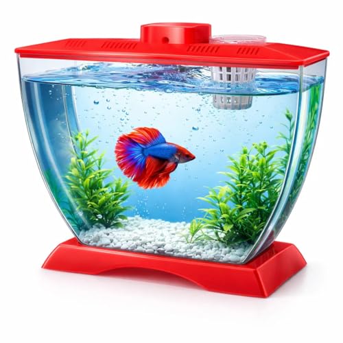 Image of VAYINATO Mini Acrylic Betta Fish Tank with Plant Pot Holder | Clear Acrylic | 22x12x15 cm | Desktop Nano Tank for Betta & Small Fish | Kid Safe, Beginner Friendly | Random Colour
