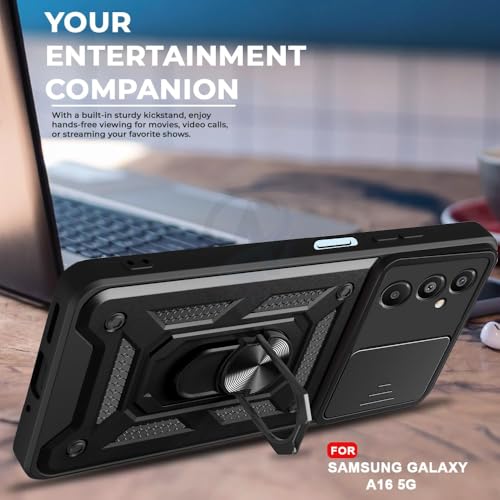 Image of Luxe Back Cover for Samsung A16 5G / Samsung F16 5G / Samsung M16 5G | D10 Tough Armor Case | Sliding Camera Shield | 360 Protection | Kickstand Ring Holder | Military-Grade Shockproof Case