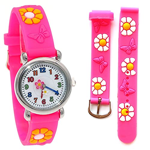 Reloj de niña Dibujos Animados en 3D Reloj de Mariposa Hermosa Reloj analógico Azul Reloj de Pulsera de Silicona para niñas y niños Relojes para niñas (Color : Rose)