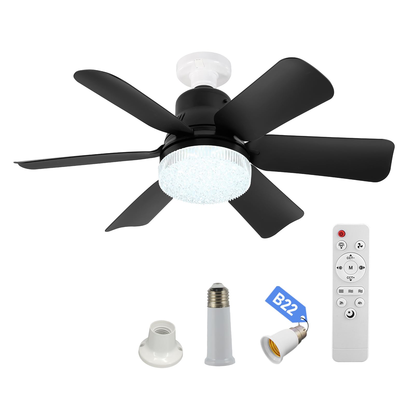 AVZYARDY Ceiling Fan with Lights and Remote, Fits E27/B22 Socket, 30W LED Ceiling Fans Lights Dimmable, 3 Speeds, 1H/2H/4H Timer, 260V Detachable Fan Blades Lamp for Bedroom, Living Room