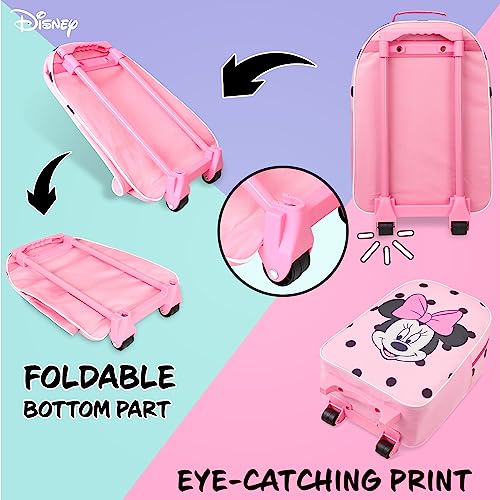 Disney Kids Suitcase - Foldable Trolley Bag 47 x 30cm, 2 Wheels Extendable Handle - Kids Gifts (Pink Minnie) image 5