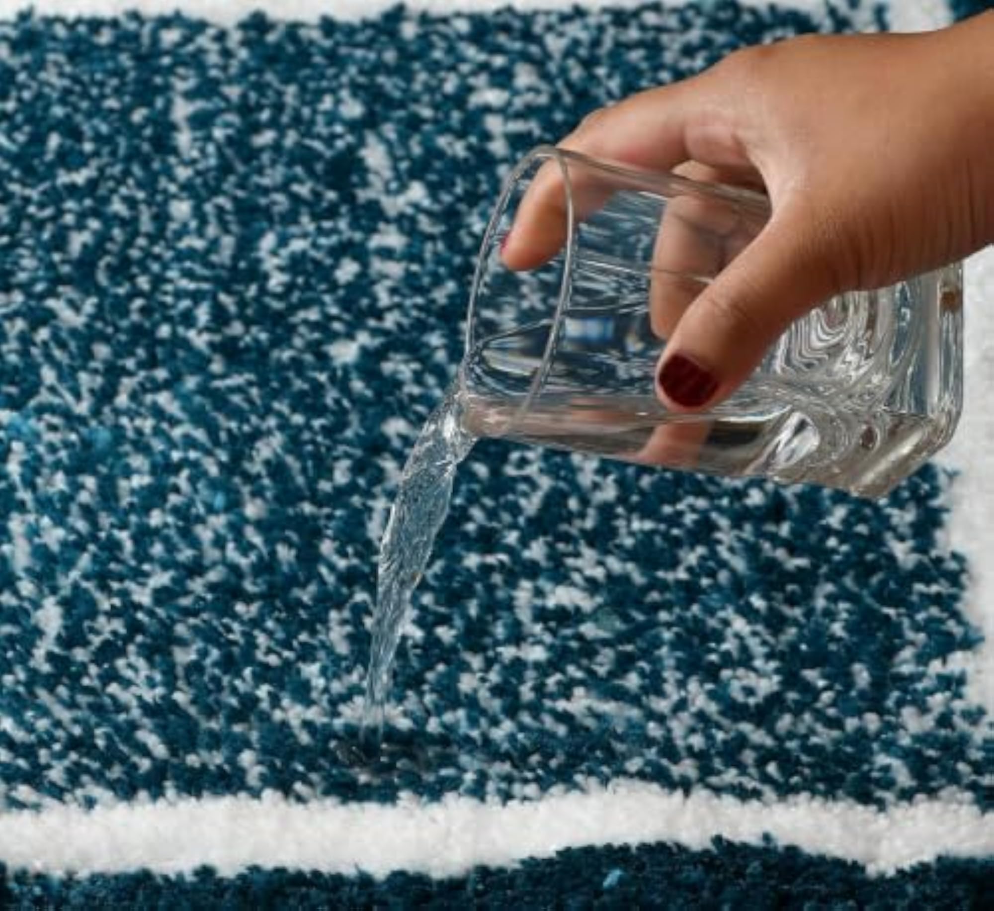 Bordered Pattern Teal Green Anti-Slip Bath Mat, Stylish Design