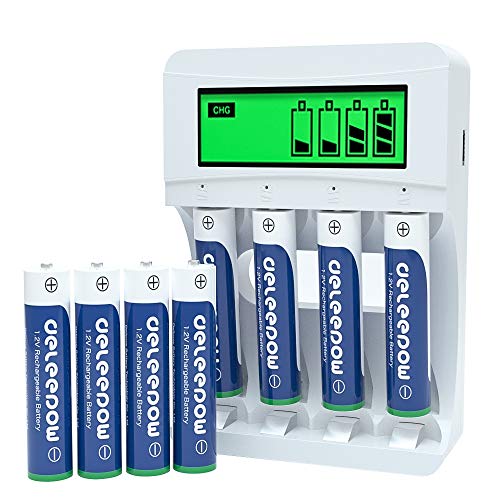 Deleepow AAA Rechargeable Batteries Ni-MH 1100mAh 1200 Cycles (8Pcs) with LCD Smart Battery Charger for Rechargeable AA AAA Batteries
